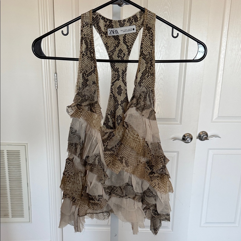 Zara Beige Snake Print Layered Tank Top